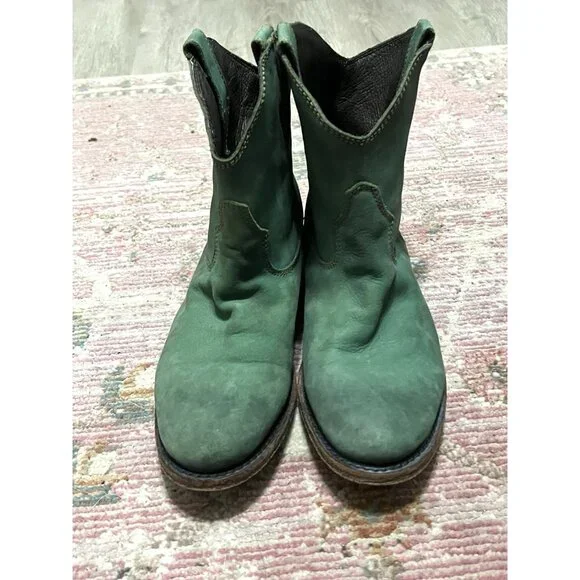 Liberty Black Green Leather Distressed Cowboy Booties Boots Size 7 - Picture 2 of 9